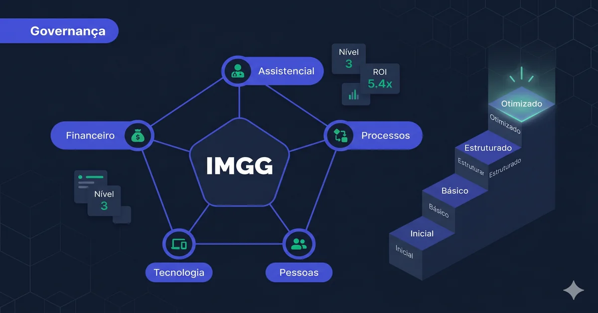 Diagrama dos 5 pilares da governança operacional hospitalar segundo o IMGG
